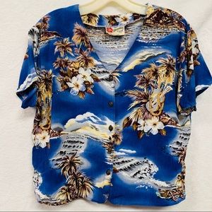 Hilo Hattie cropped Hawaiian shirt L a2